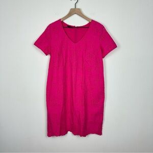 Talbots Vibrant Fuchsia Pink Eyelet Cotton Shift Dress, 12